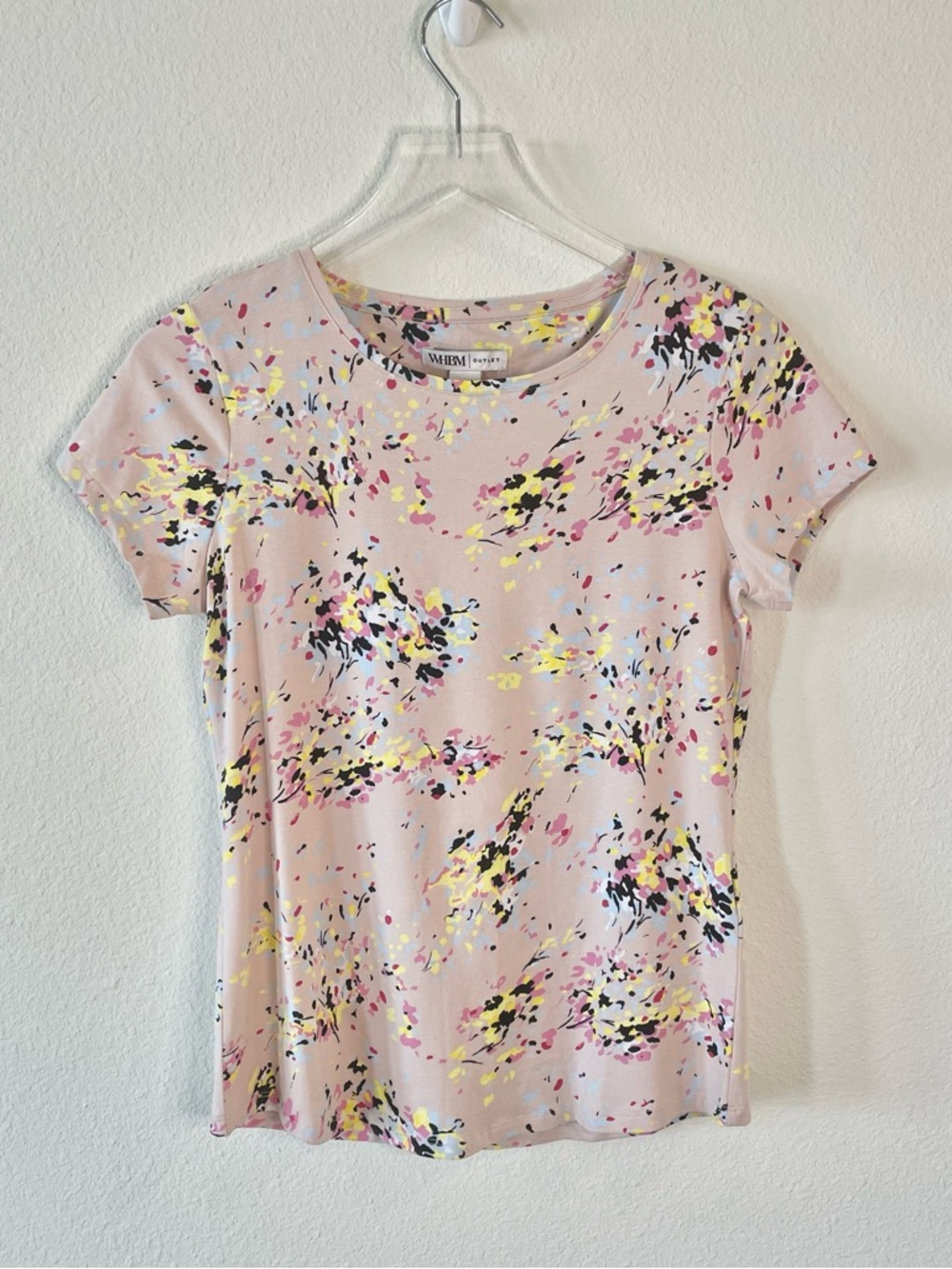 White House Black Market Pink Floral-Print Short Sleeve Tee
